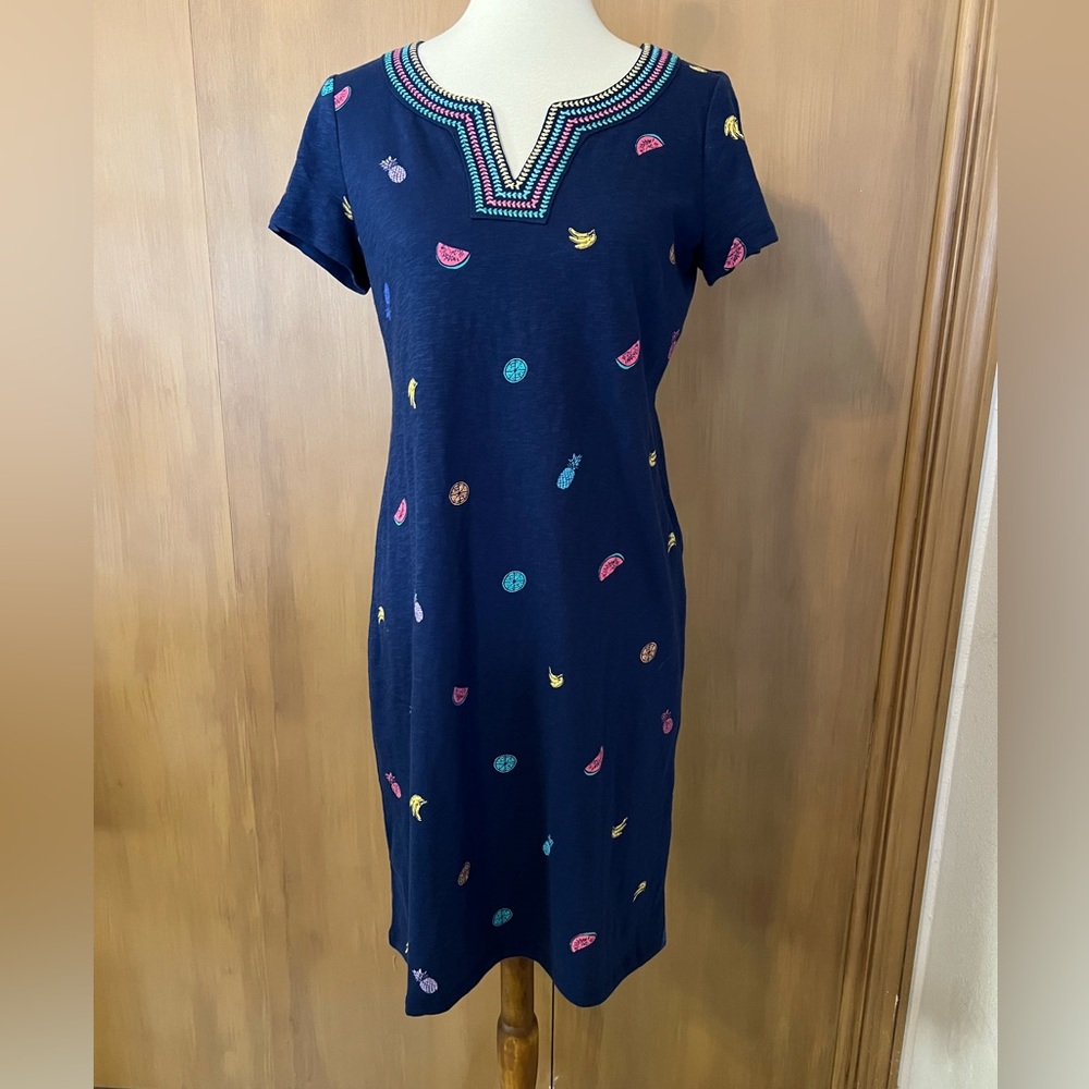 Talbots knit embroidered neck printed short dress, small